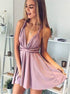 Dusty Pink V Neck Short Homecoming Dresses LBQH0068